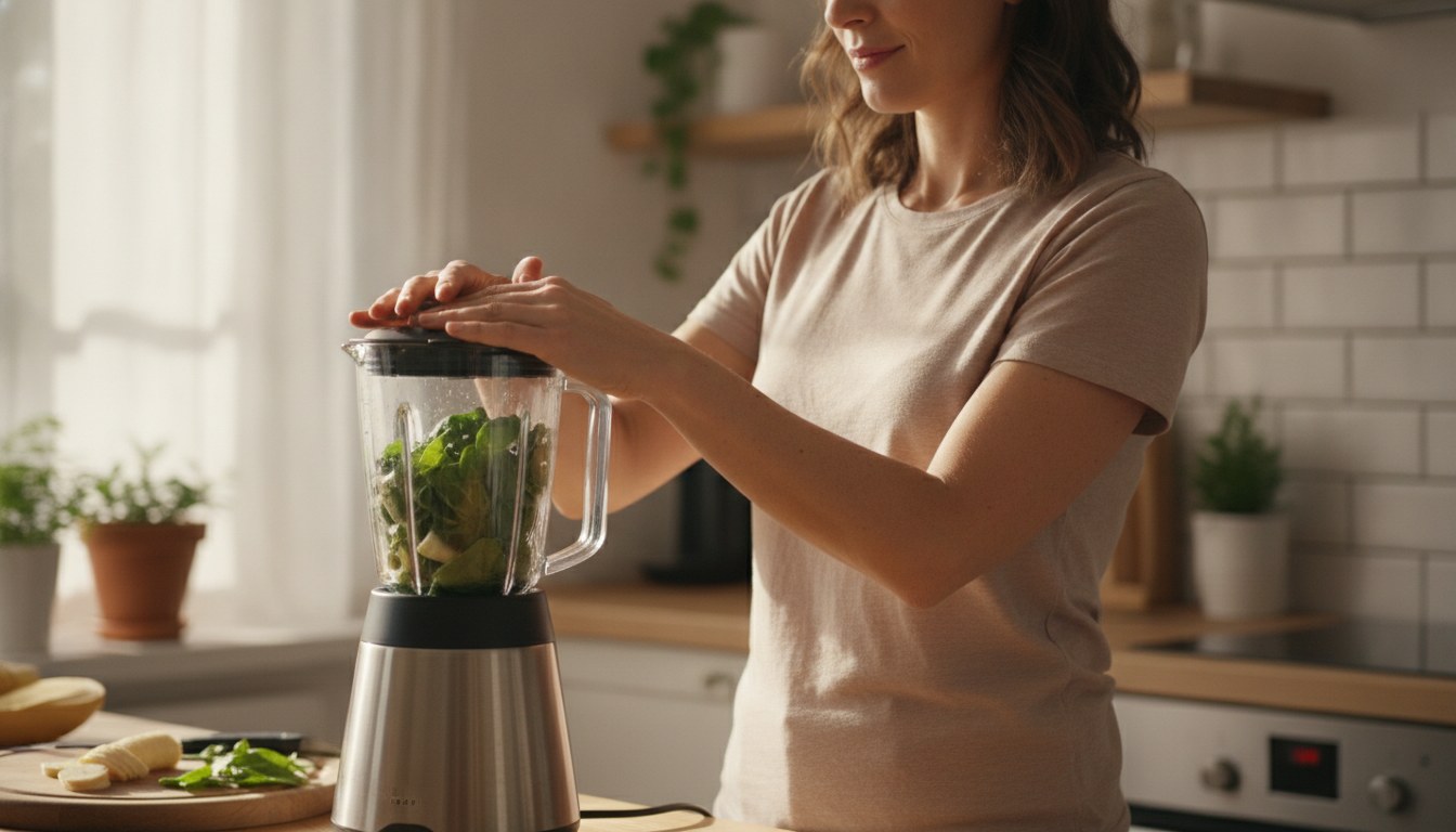 Countertop blender crushing ice cubes into slush, showing whether a blender can crush ice effectively