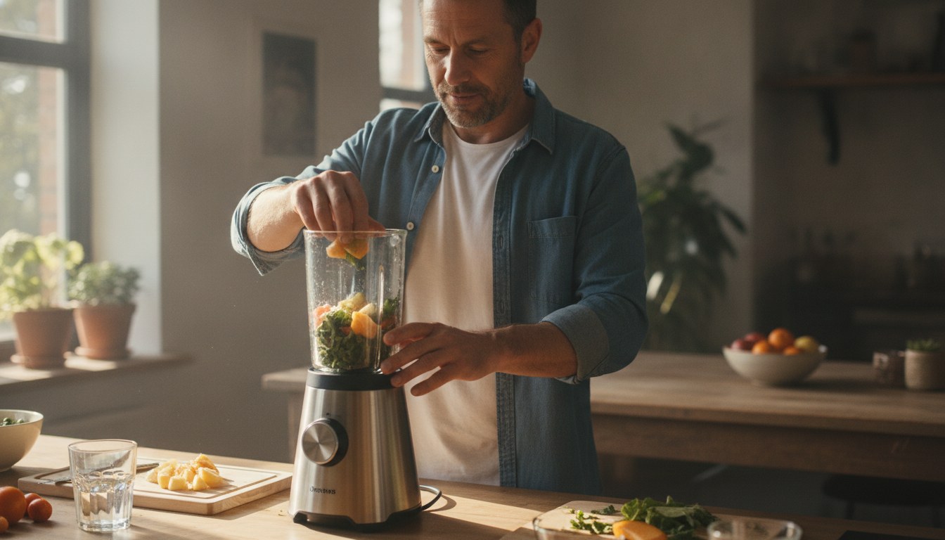 Hands disassembling a blender jar and gasket at a kitchen sink to clean a blender thoroughly