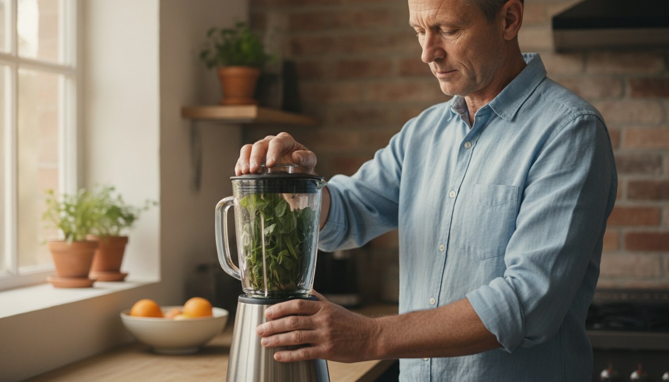 Personal blender cup and full-size blender pitcher side by side on a kitchen counter illustrating personal blender vs full size blender