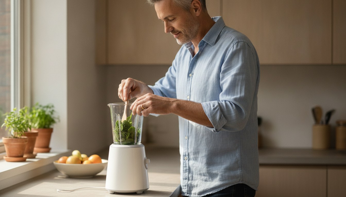 Types of blenders explained: countertop, personal, and immersion blenders arranged on a kitchen counter