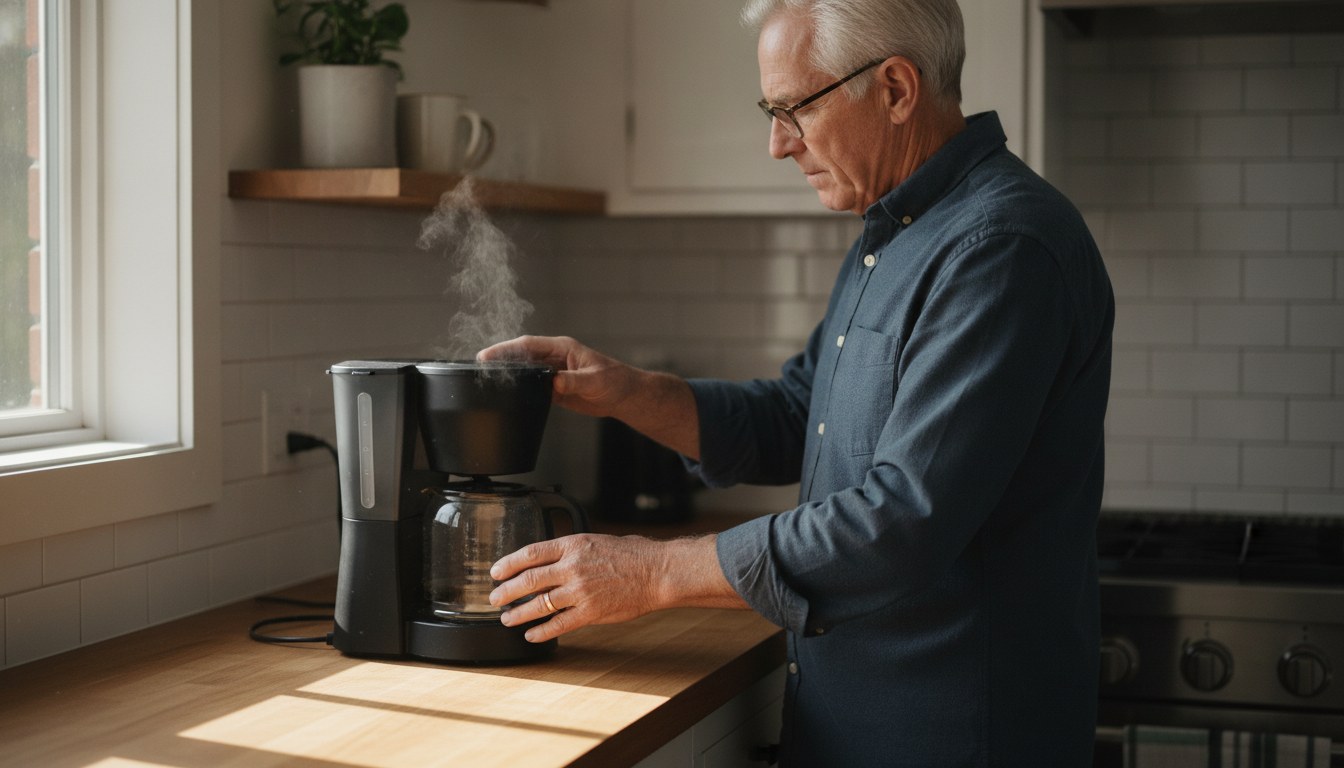 Percolator vs drip coffee maker shown side by side on a kitchen counter