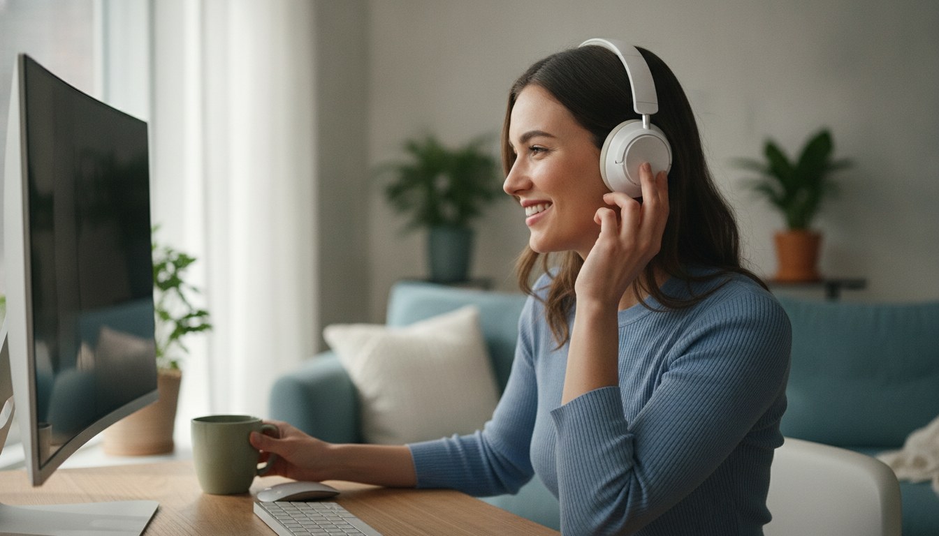 Person comparing over-ear and in-ear headphones on a table while learning how to choose headphones