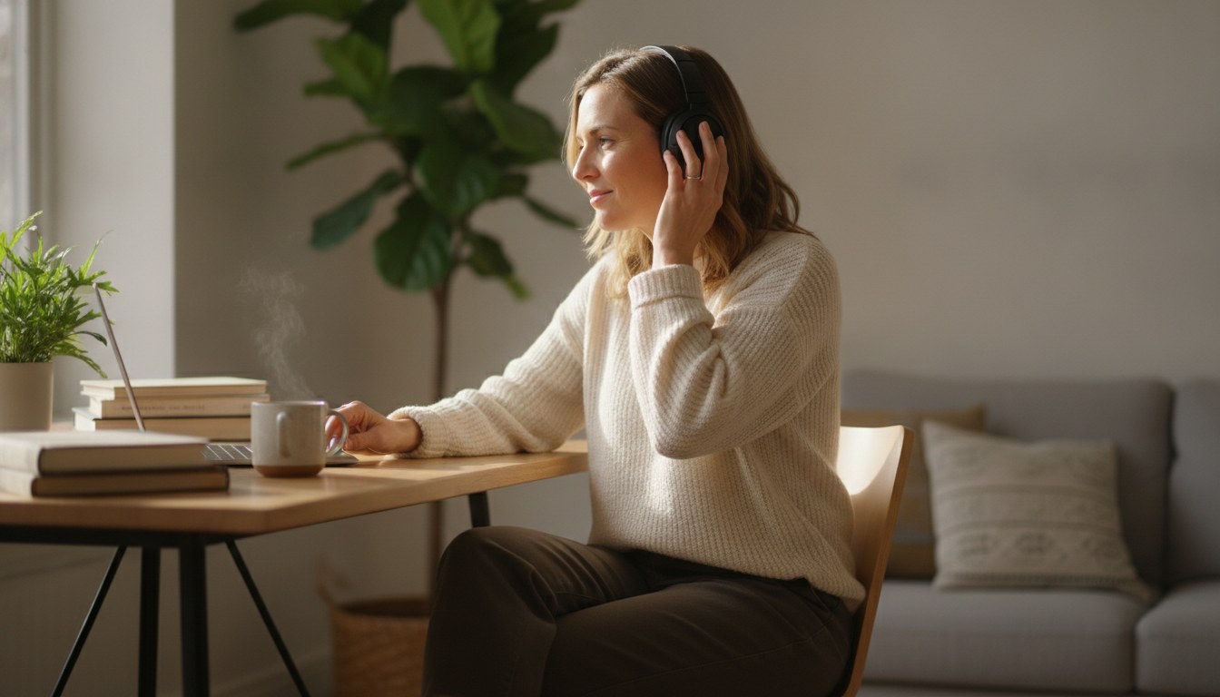 Over ear vs on ear headphones shown side by side on a wooden desk in natural light