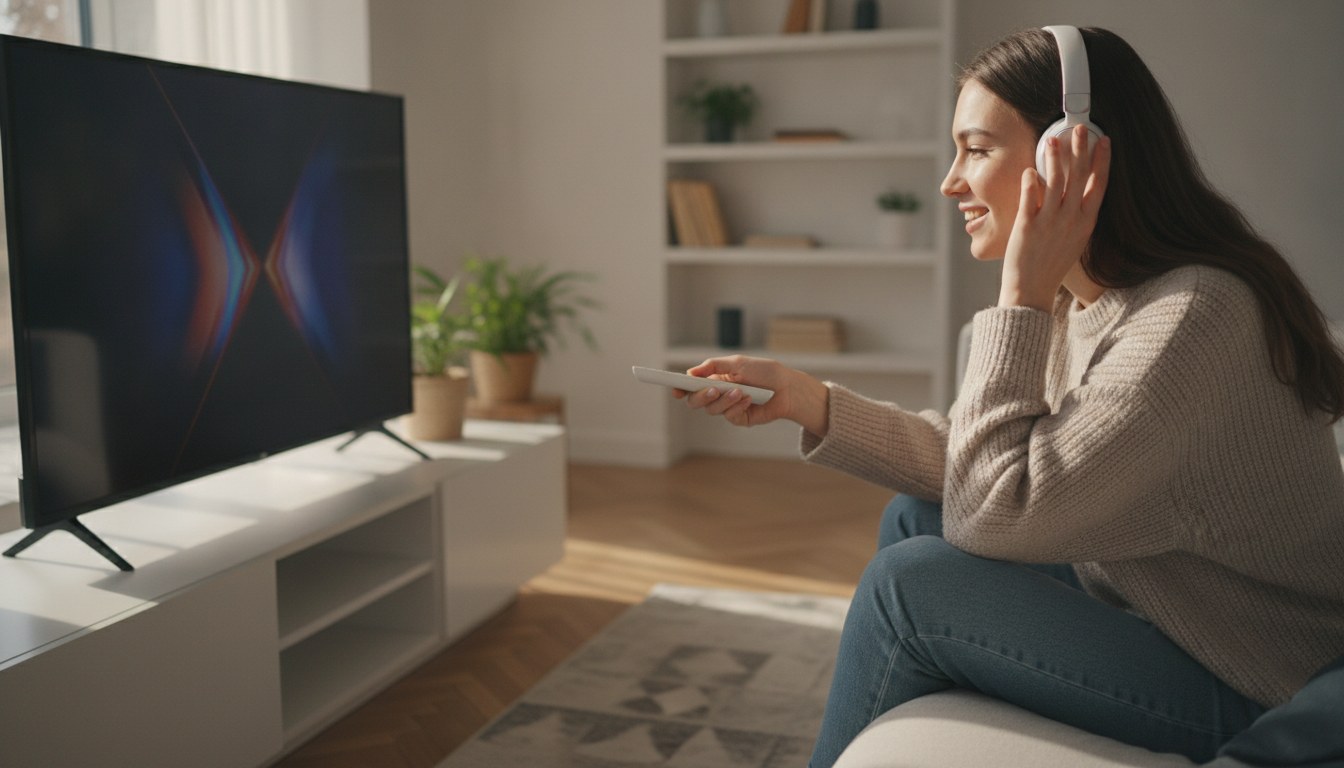 A large smart TV mounted in a bright living room, illustrating how to choose a smart TV sized to the room and lighting