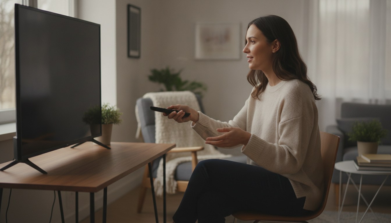 A person wiping a flat-screen smart TV with a dry microfiber cloth, the safe way to clean a smart TV screen without streaks