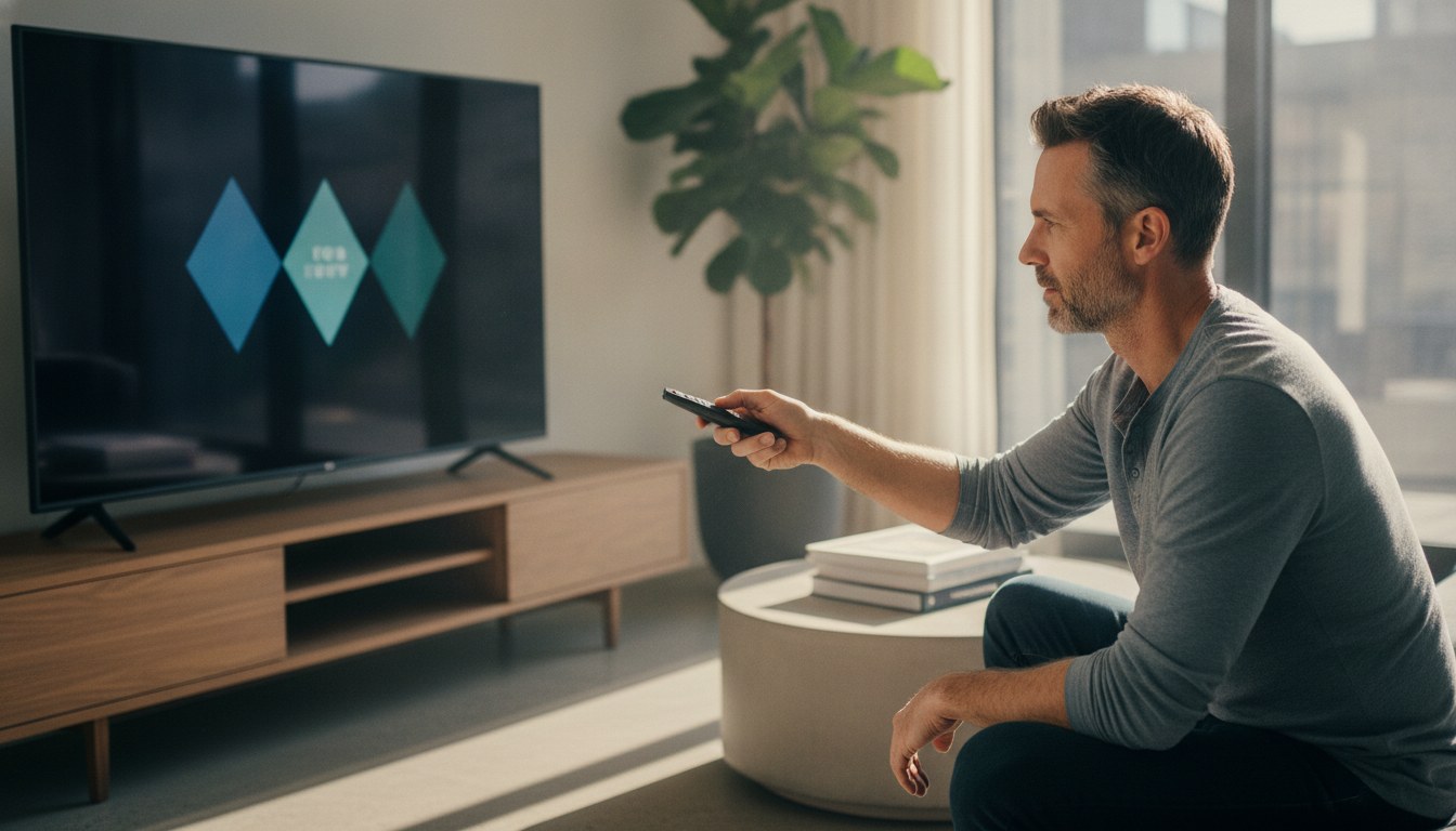 Row of televisions on a wall each showing a different one of the smart tv platforms compared in this guide