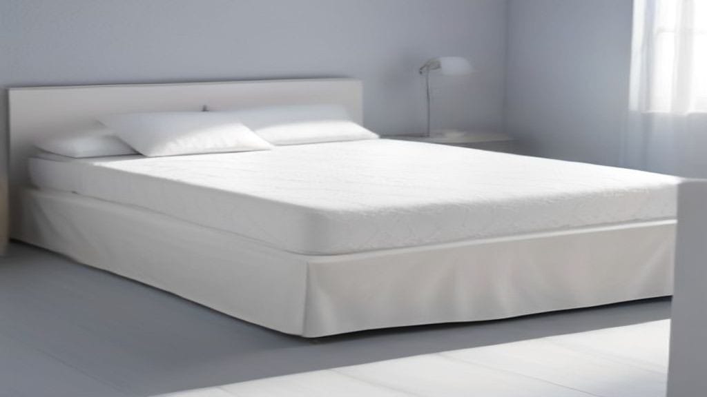 A thick foam mattress topper beside a thin quilted mattress pad on a stripped bed, showing the thickness difference between a mattress topper and a pad